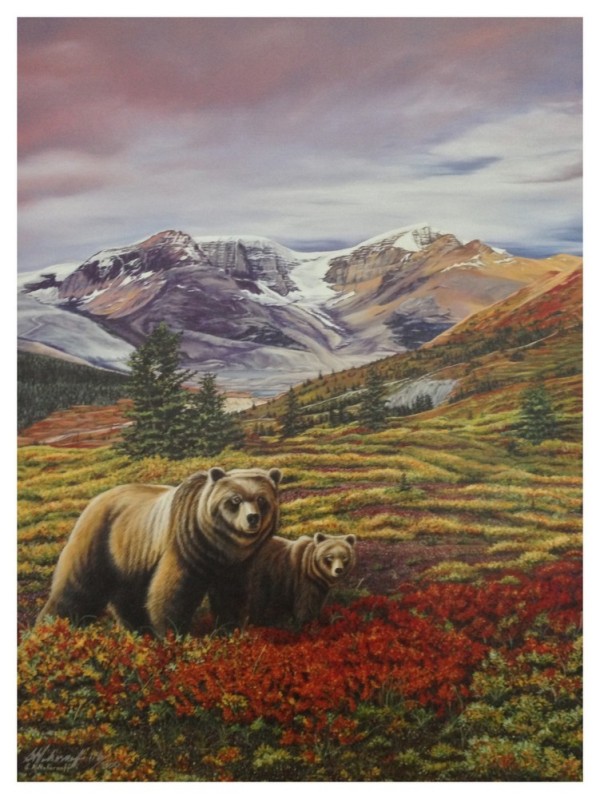Rocky Mountain Grizzlies Art Print by Sandra Nahornoff. Winner, 2006 BCWF Artist of the Year | BCWF
